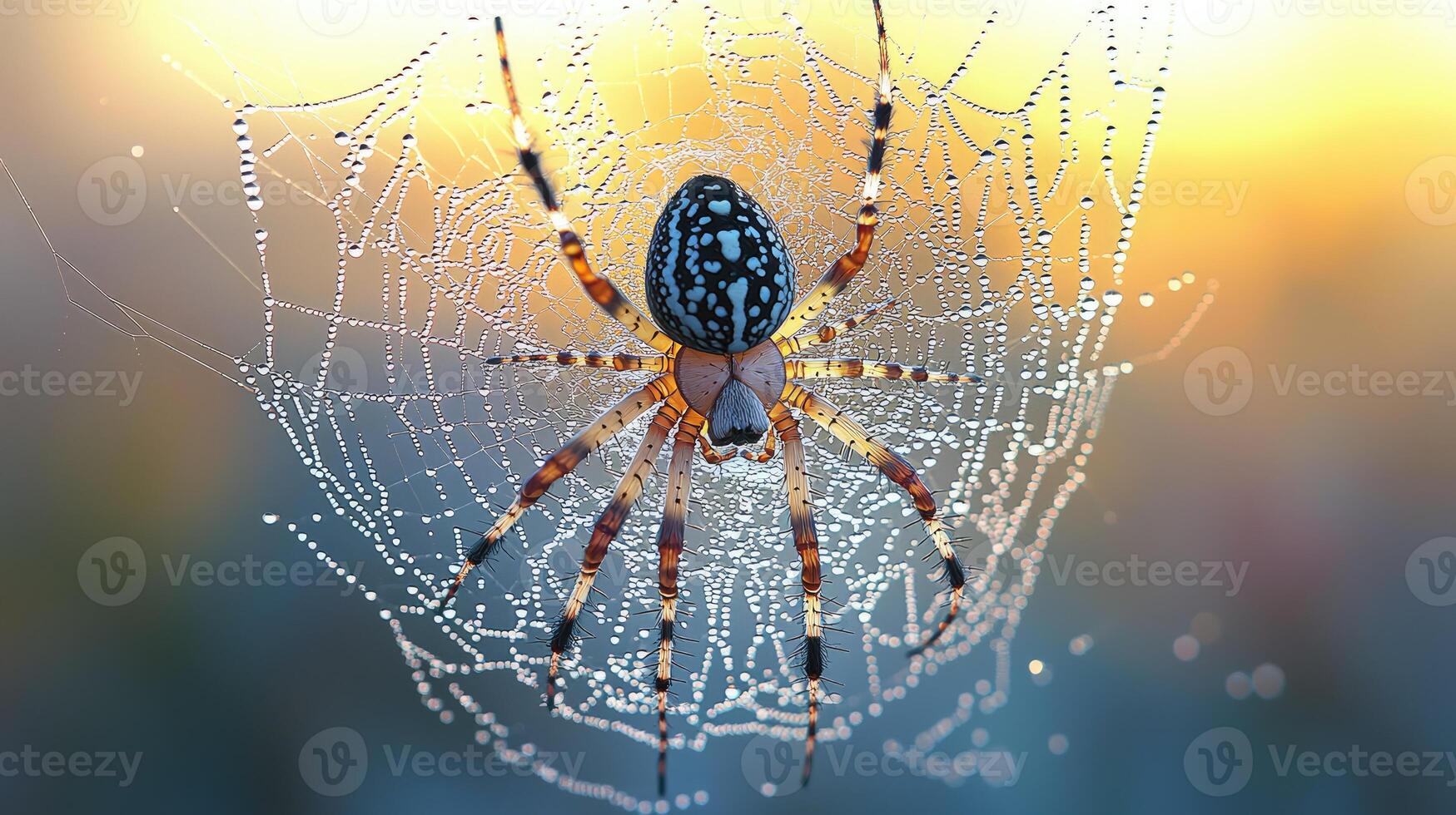 Dewdrop Covered Spiderweb With Orb Weaver Spider photo