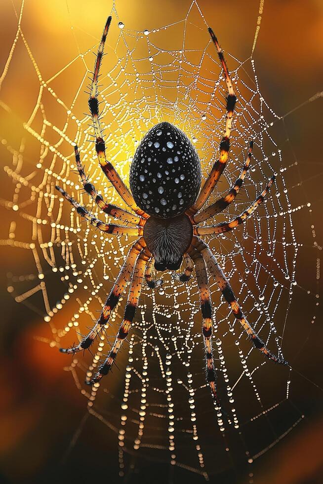 Dewdrop Covered Spider In Its Orb Web photo
