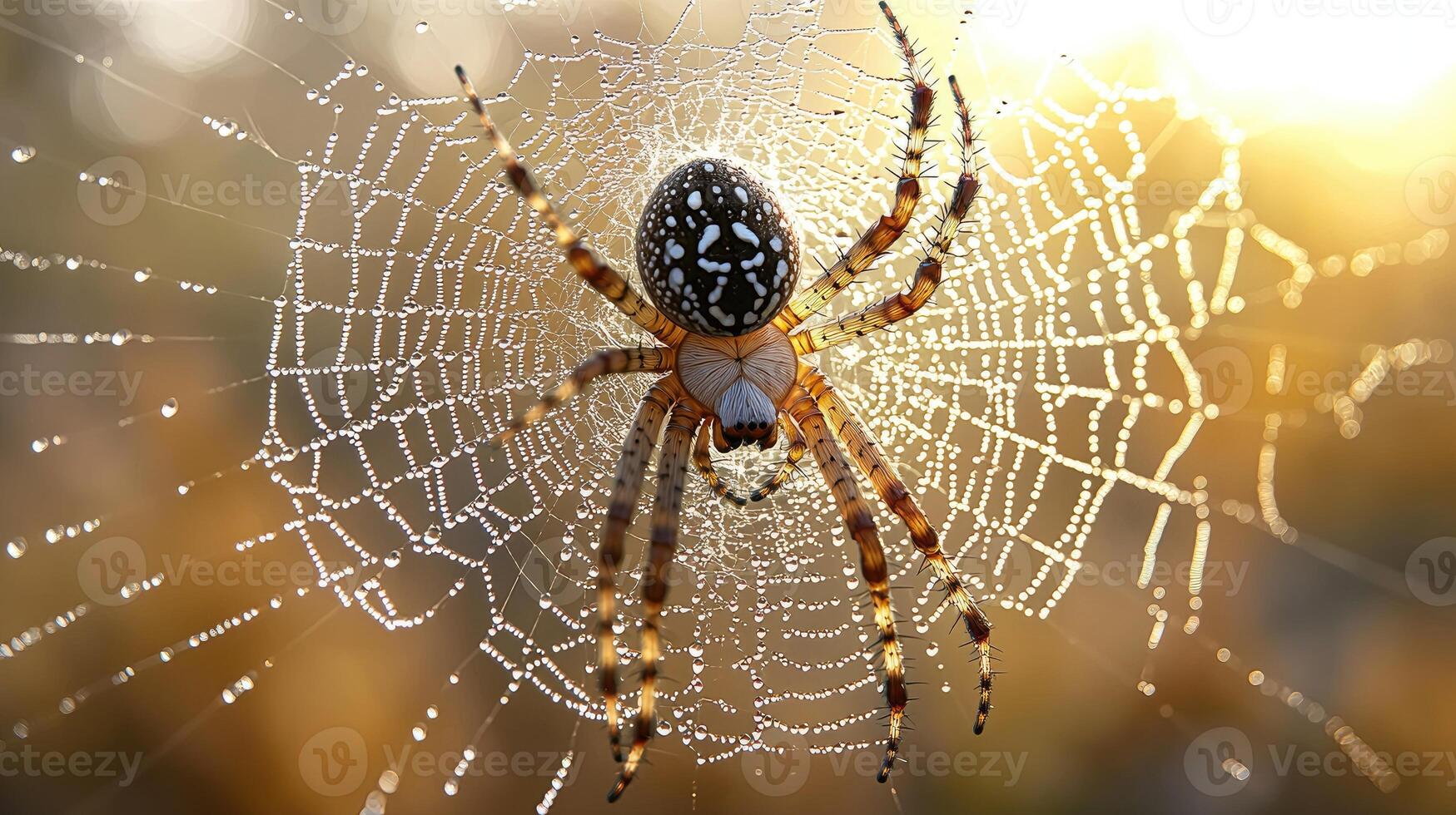 Dewdrop Decorated Spiderweb With A Striking Spider photo