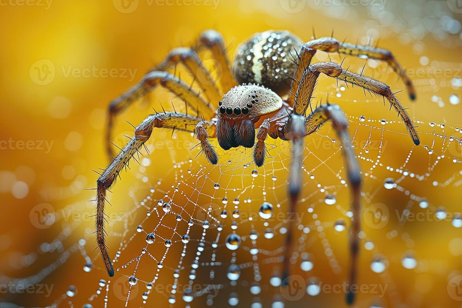 Dew Covered Spider On Its Golden Web photo