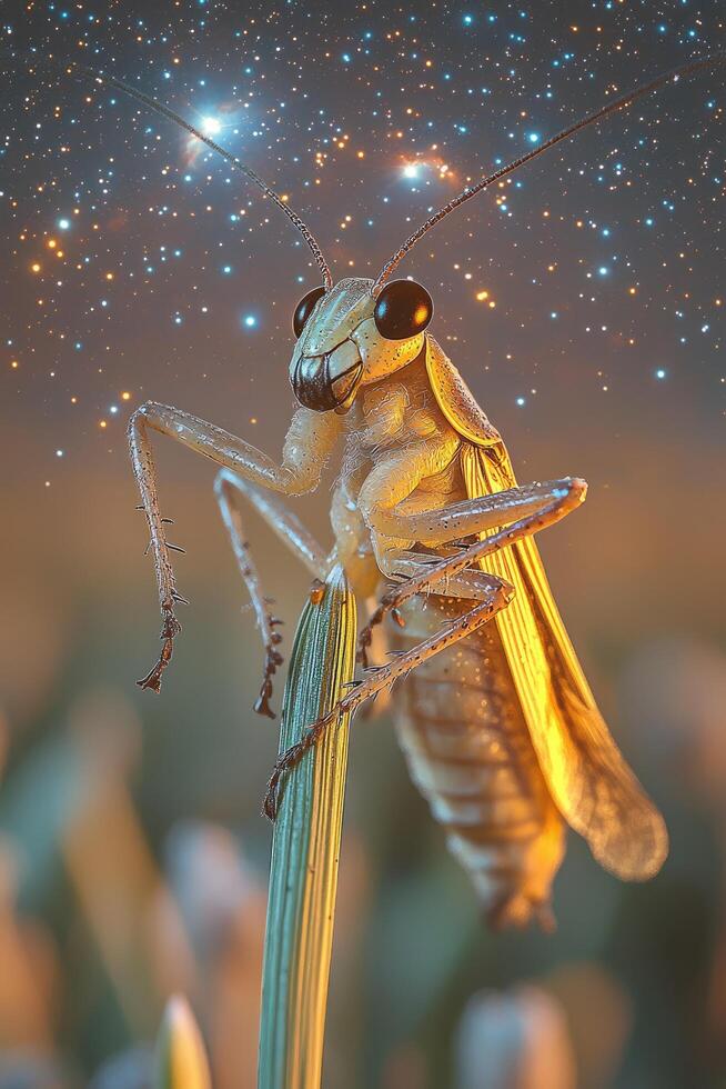 Golden Grasshopper Underneath A Starry photo