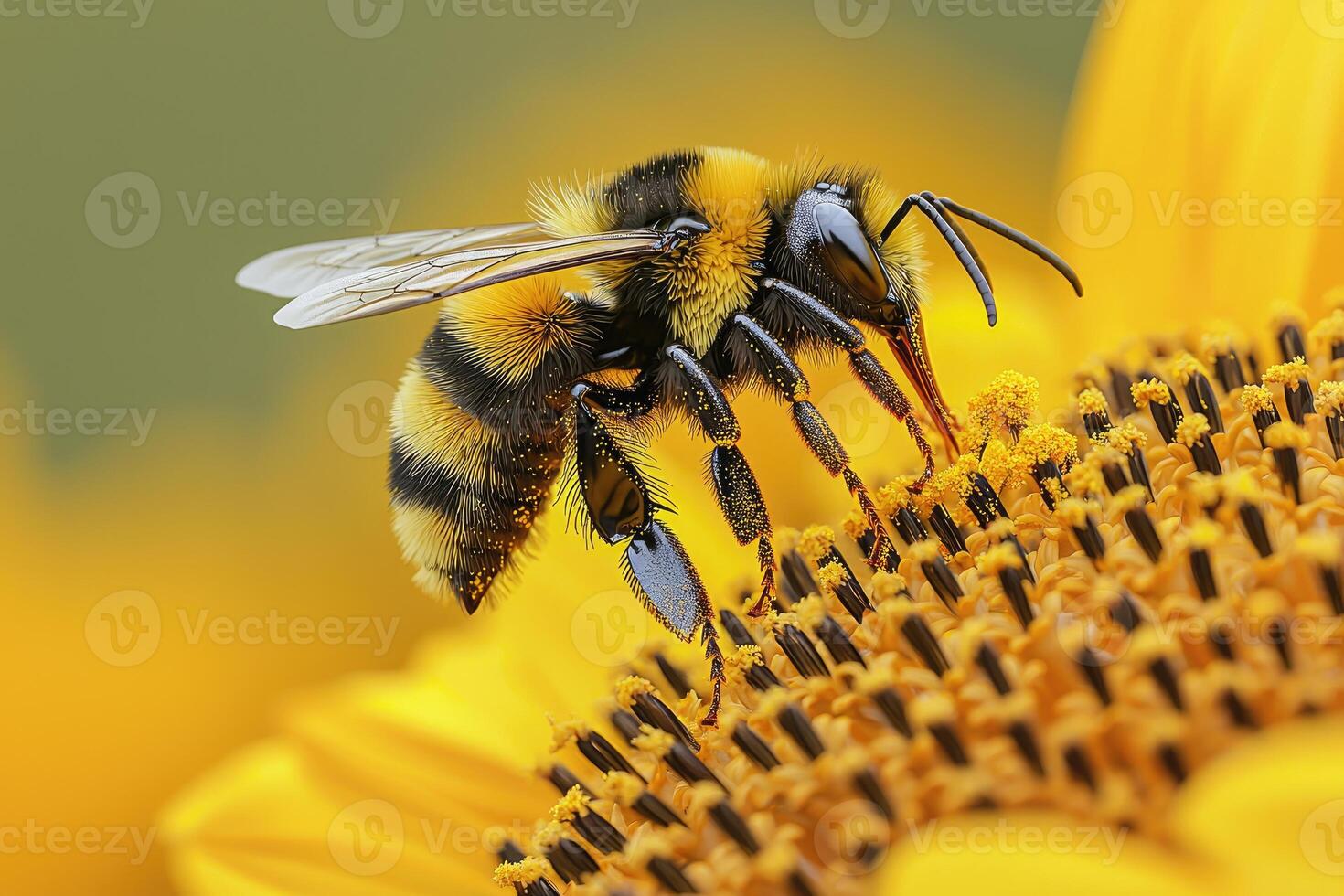 Bumblebee Collecting Pollen From Sunflower photo