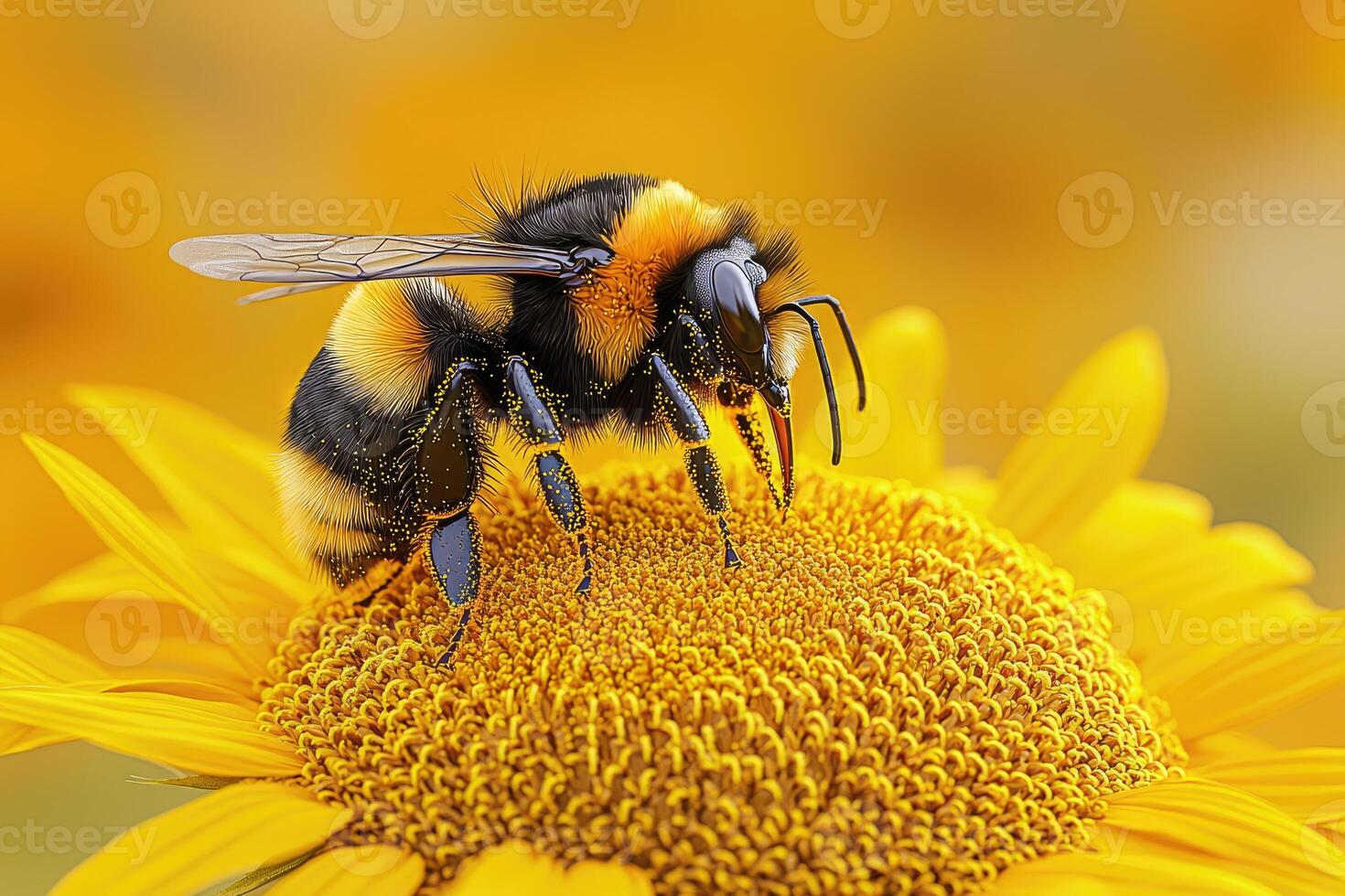 A fuzzy bumblebee collects pollen photo
