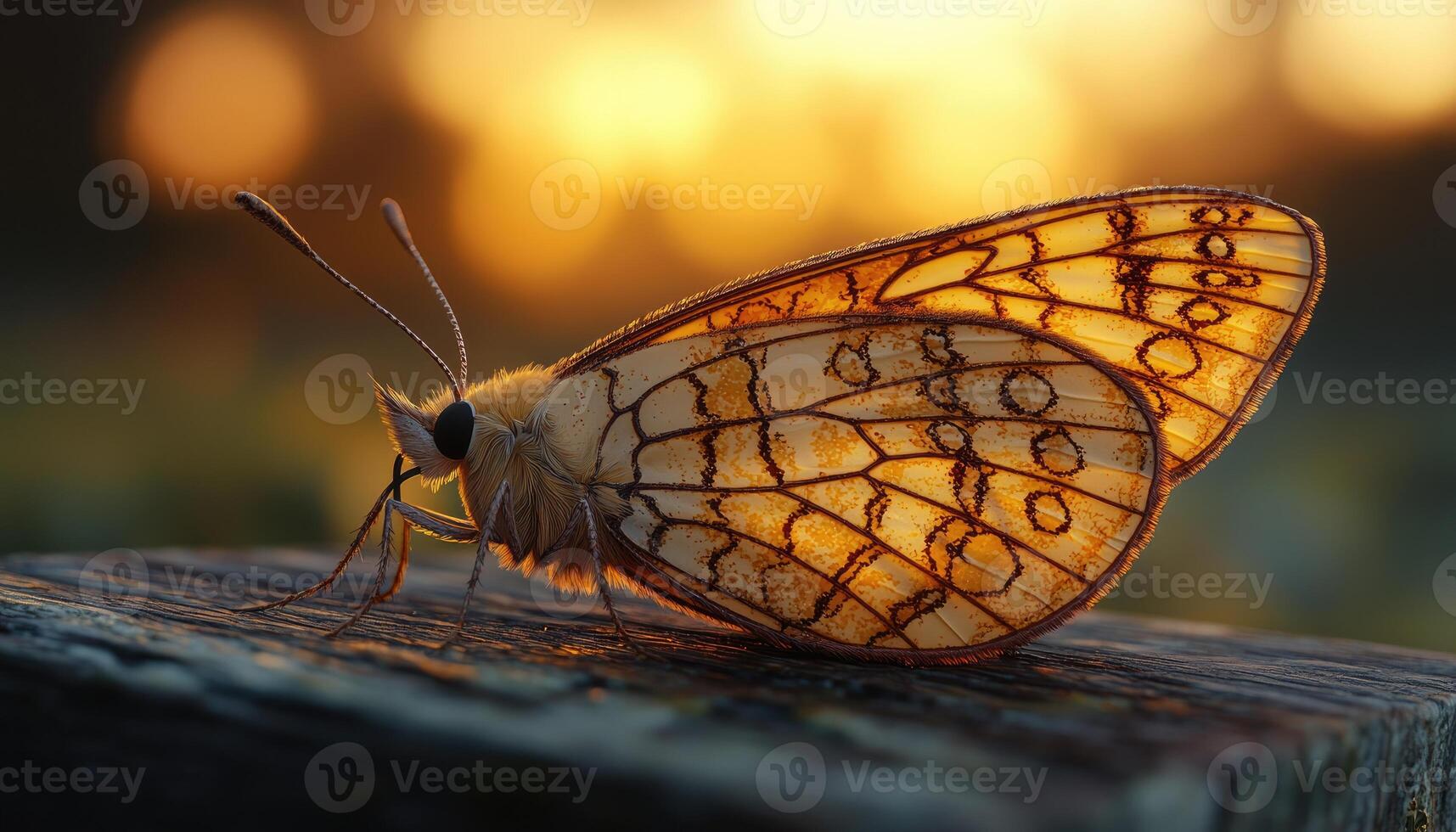 Golden Butterfly Wings Resting On Wood photo
