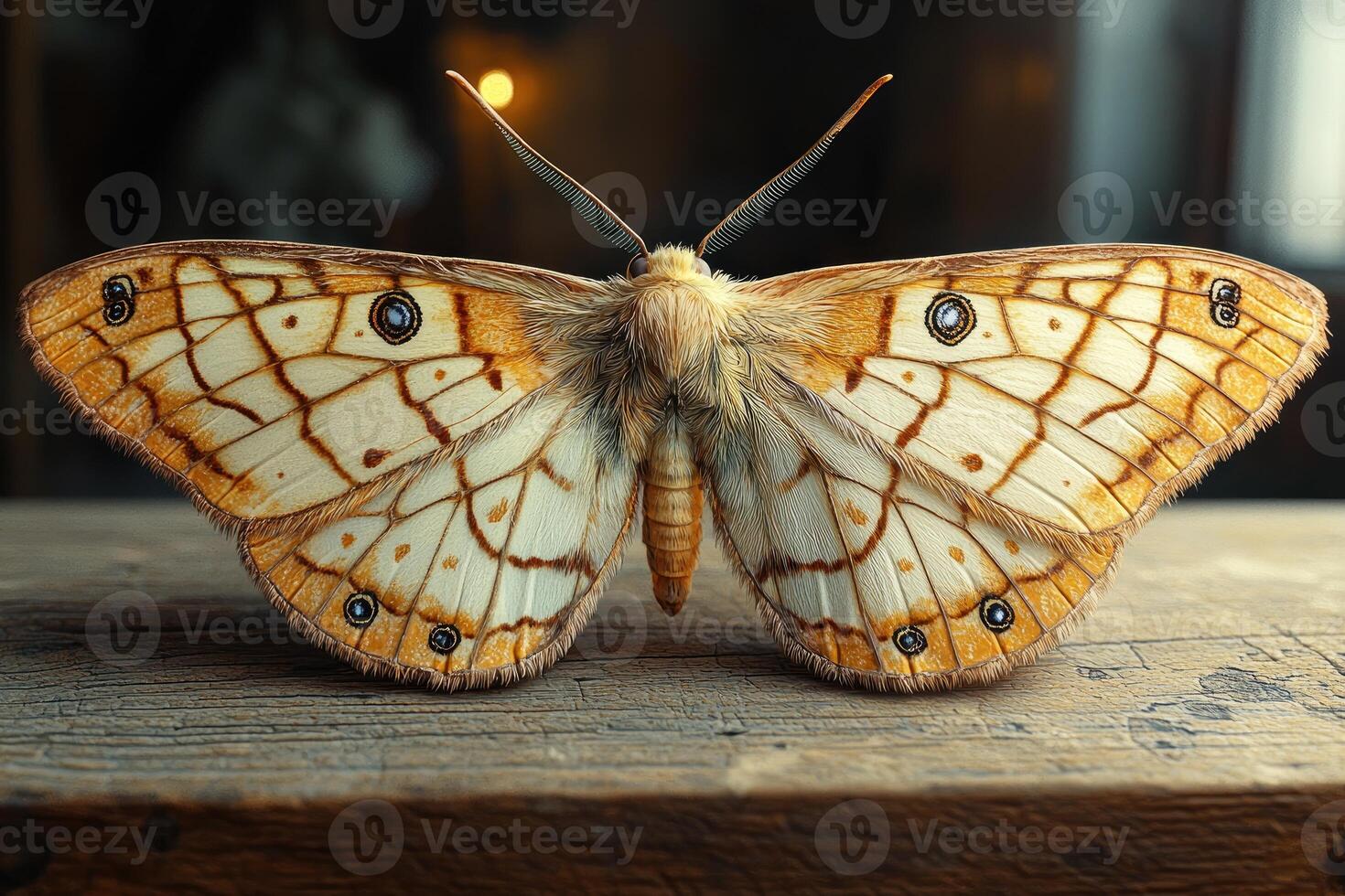 A Detailed View of a Beautiful Moth on Wood photo