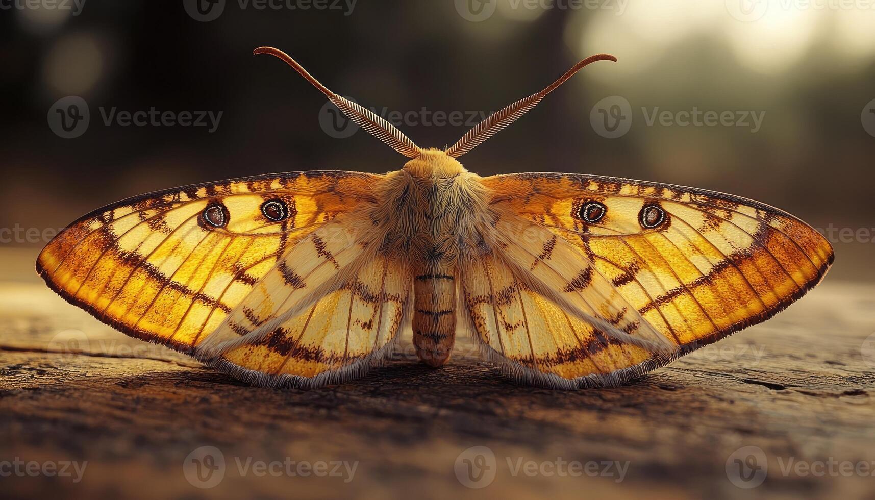 Golden Moth Wings Resting On Wood Surface photo