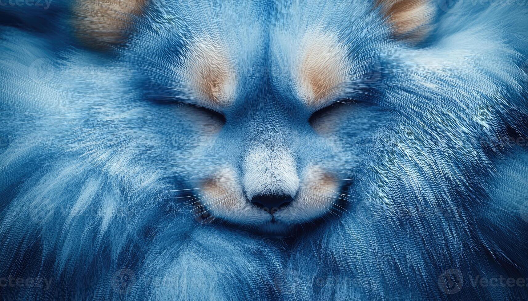A Blue Fox Sleeping Peacefully With Its Eyes Closed photo