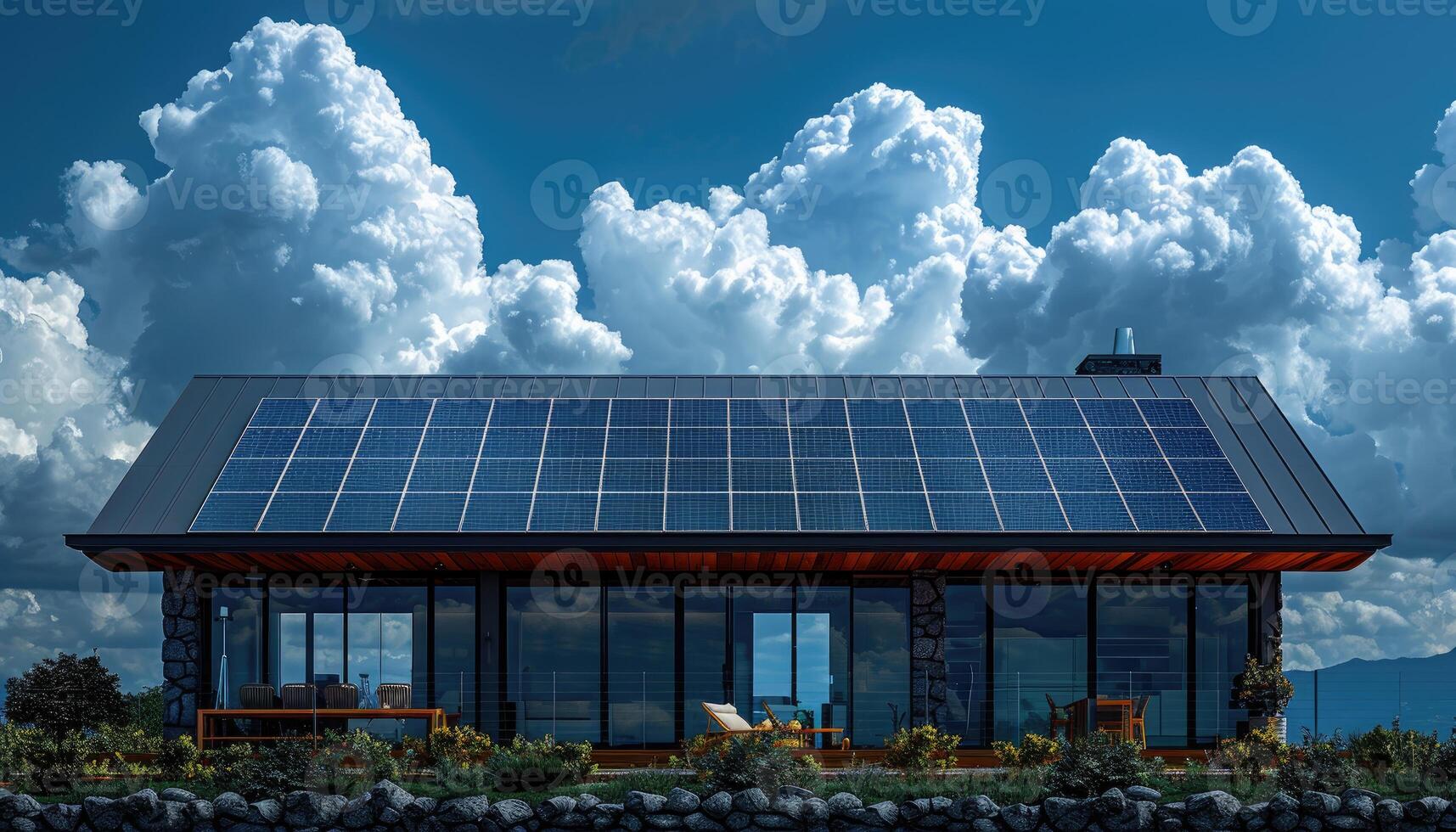 Modern Solar Powered Home Under Dramatic Clouds photo