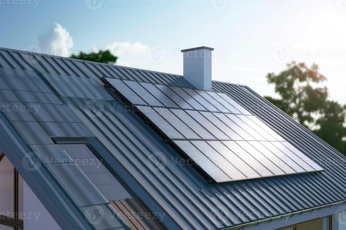 Solar Panels Installed on a Modern House photo