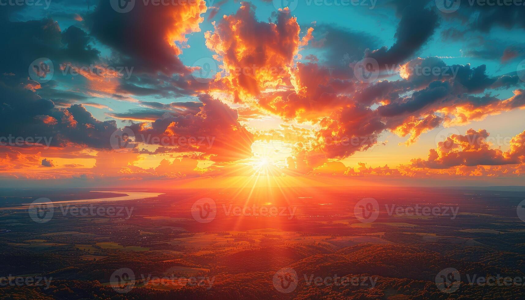 Fiery Sunset Over Rolling Hills And Vast Landscape photo