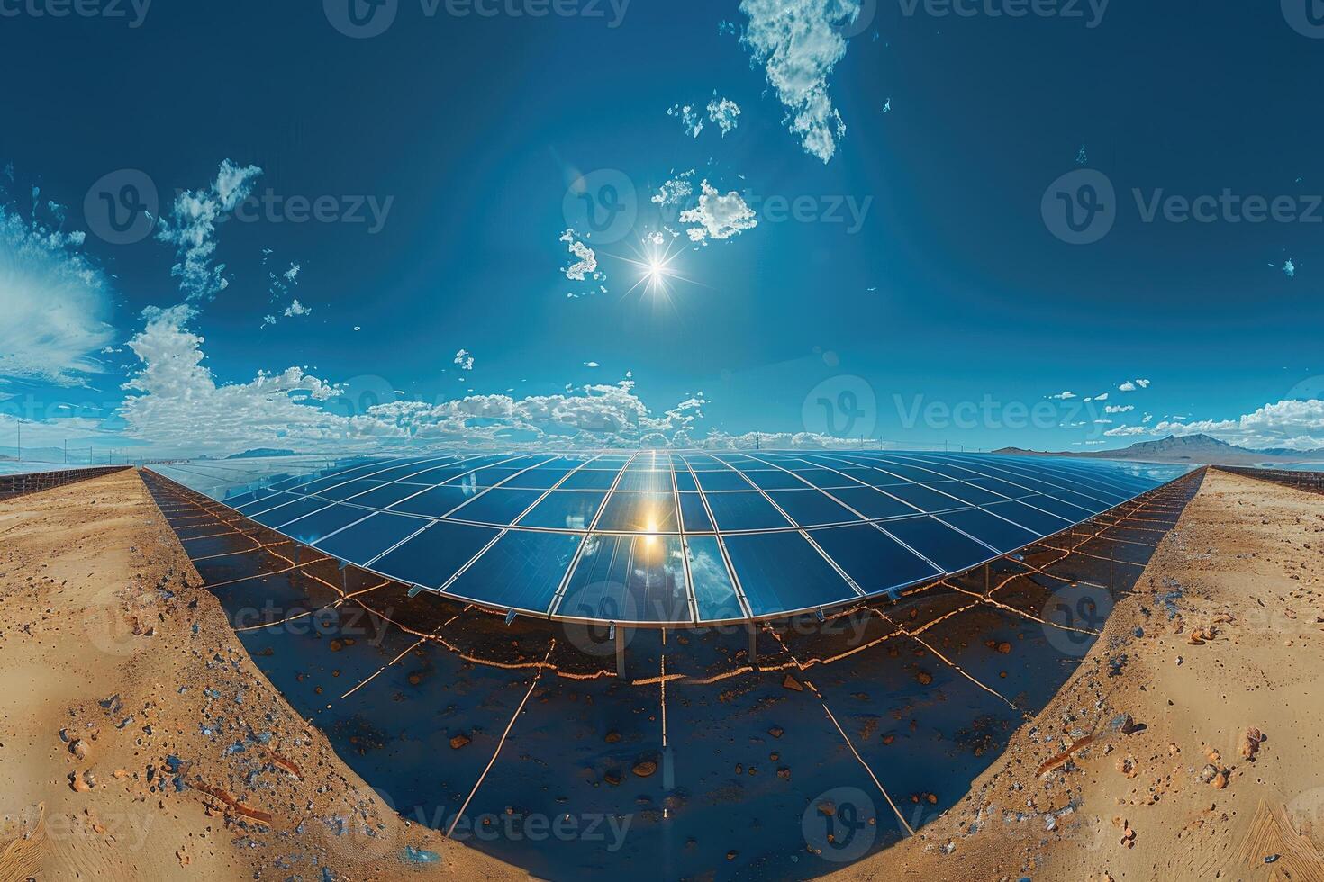 Solar Panels Array Under Bright Sunny Sky photo