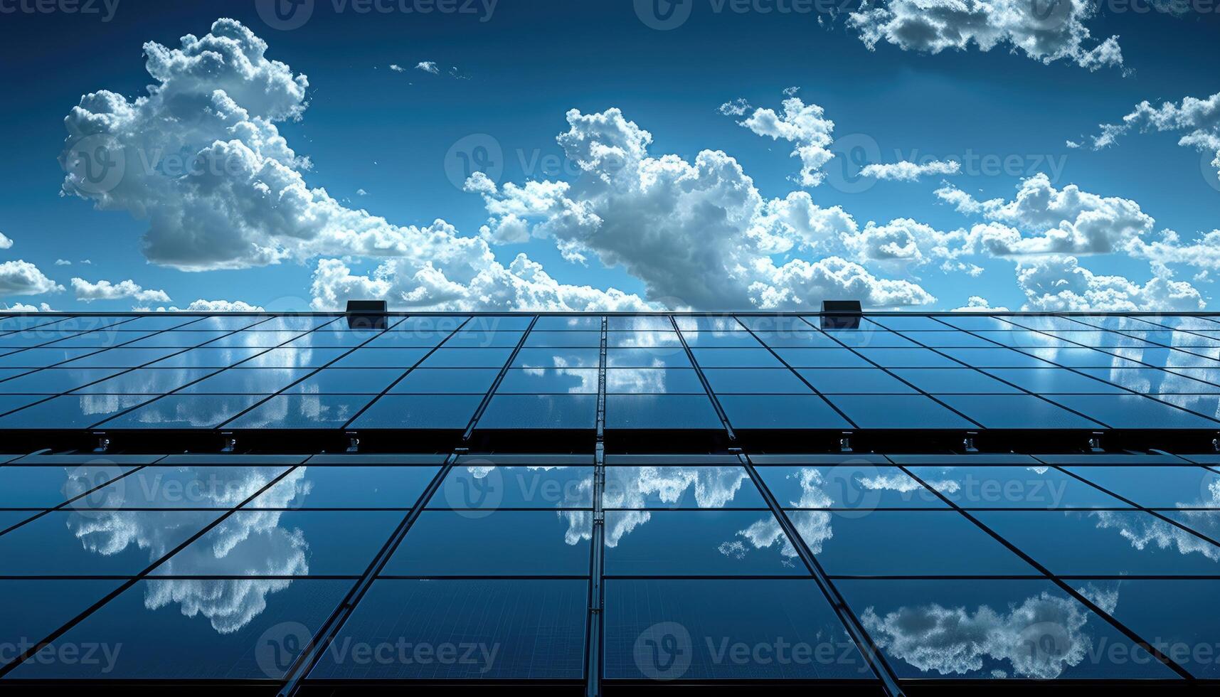 Solar Panels Reflecting Clouds On A Building Roof photo