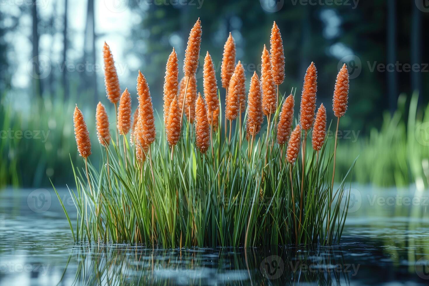 Orange Flower Cluster in Calm Water photo