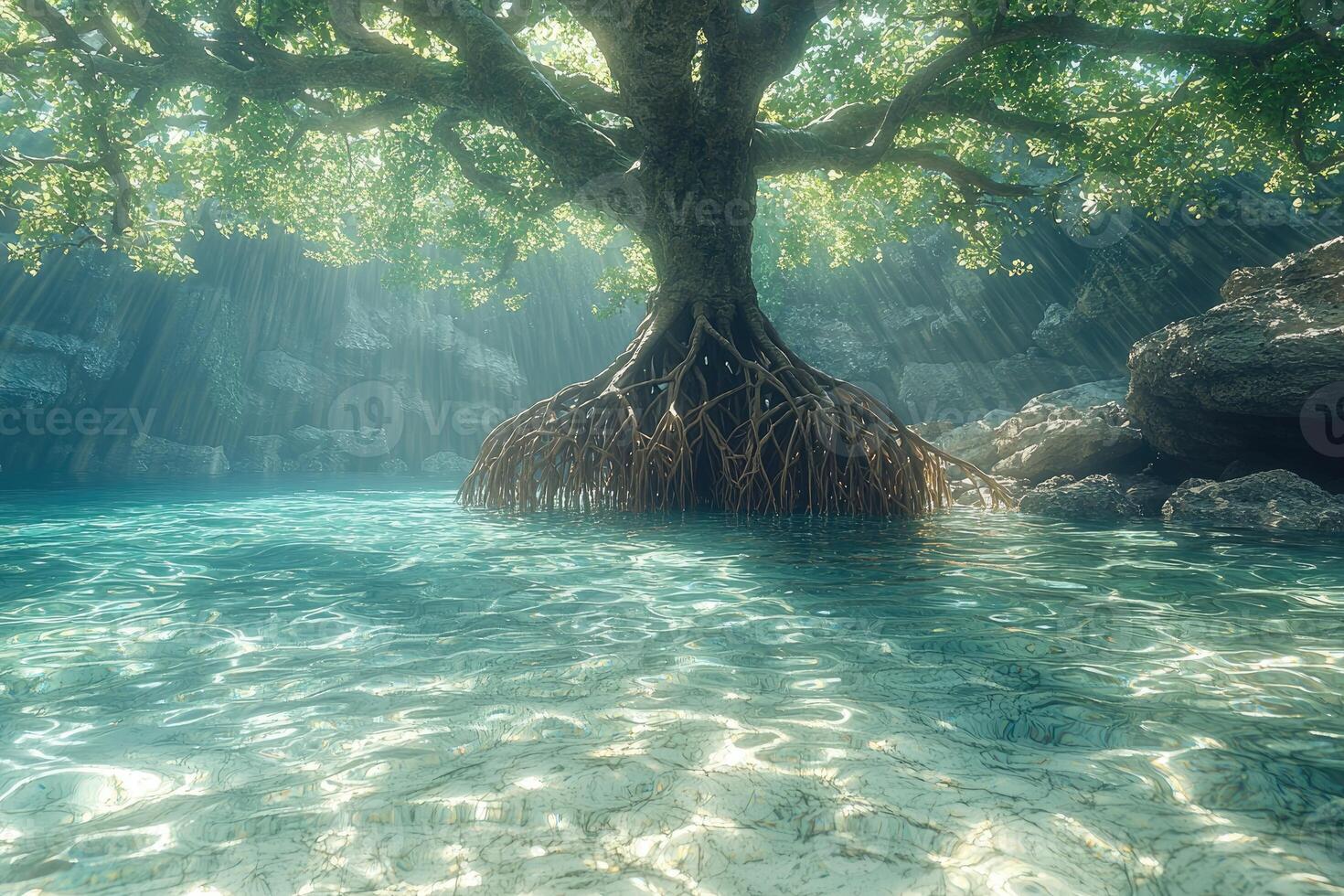 Majestic Tree Rooted In Crystal Clear Water photo