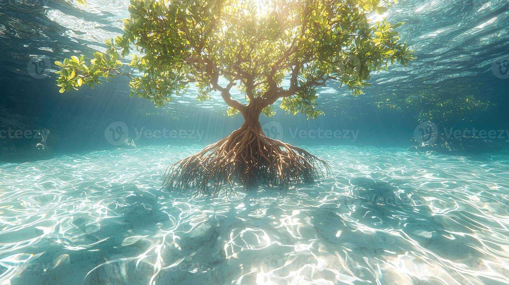 Underwater Mangrove Tree Sunlight Serenity photo