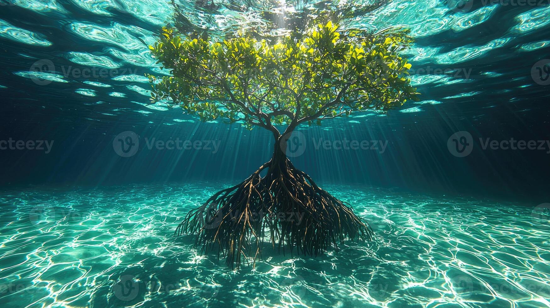Underwater Mangrove Tree Sunlight Through Water photo