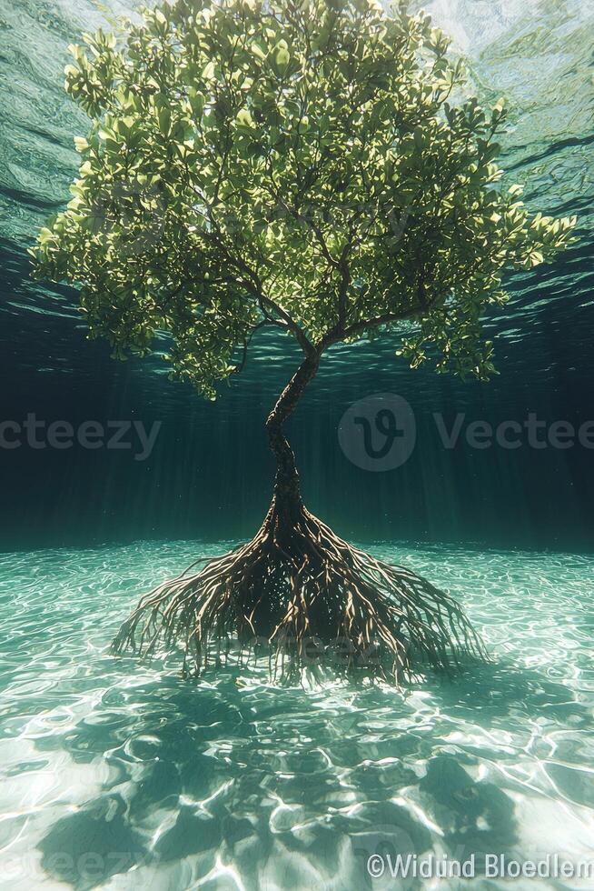 Underwater Mangrove Tree With Exposed Roots photo