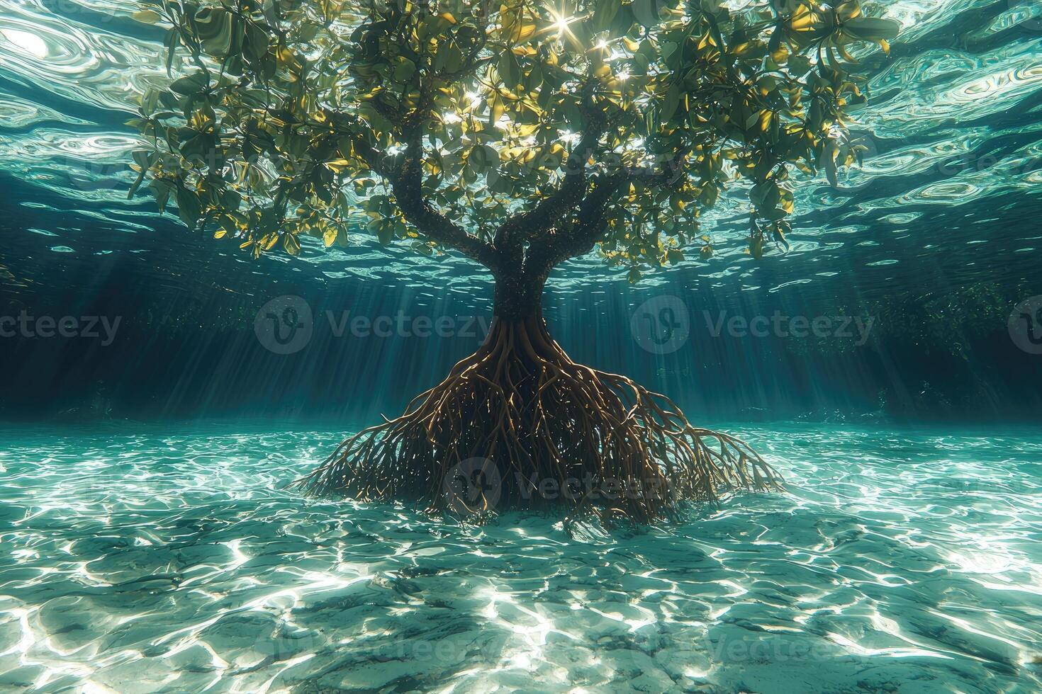 Underwater Mangrove Tree Sunlight Beam Through photo