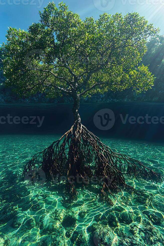 Underwater Mangrove Tree Showing Root System photo