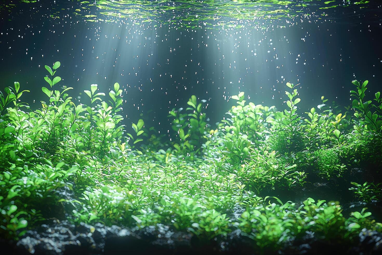 Underwater Lush Green Aquatic Plant Life Scene photo