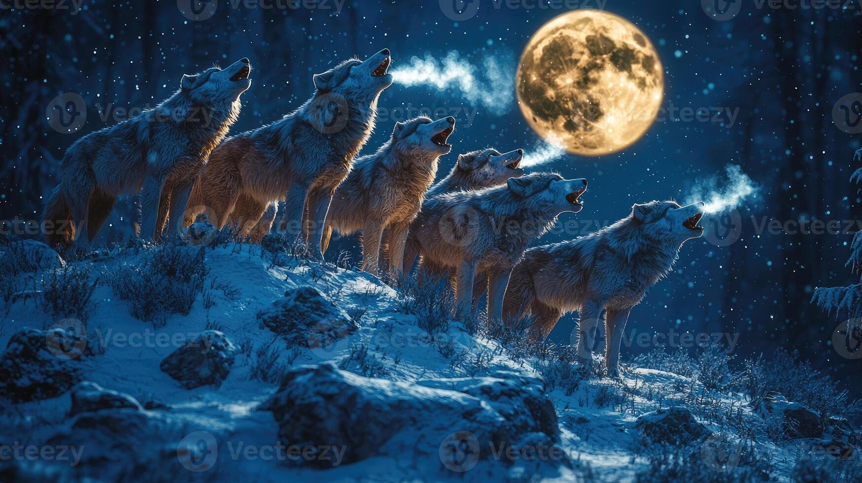 Wolves Underneath A Winter Moon photo