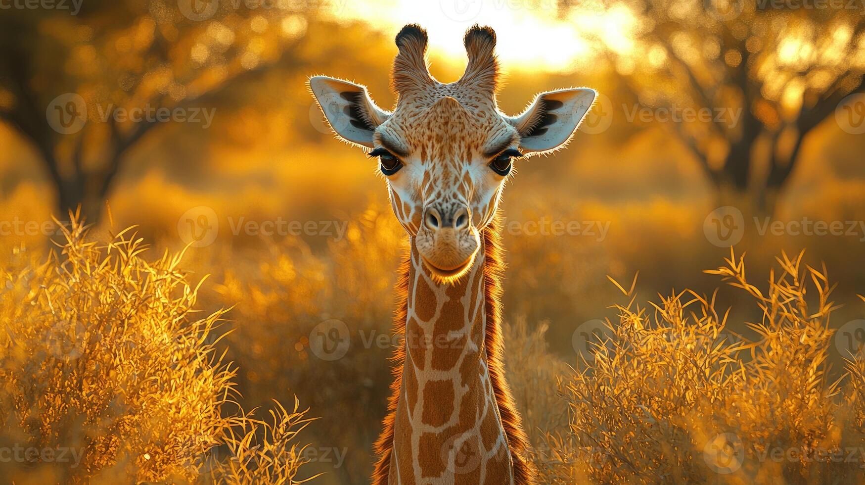 Giraffe Stands in Golden Sunset Light photo