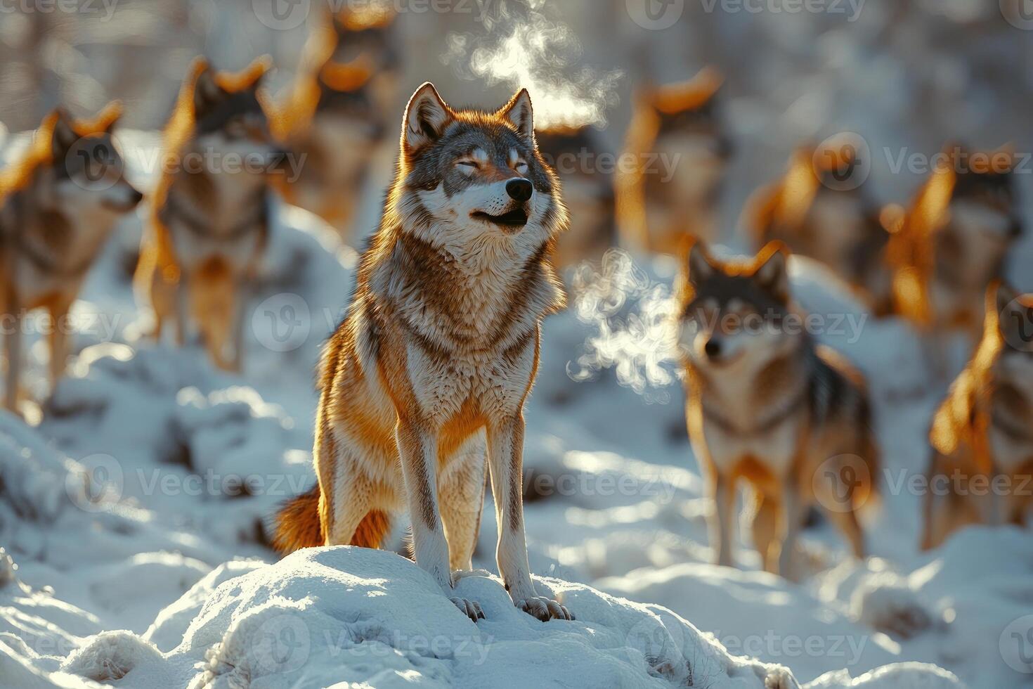 Lone Wolf Exhales in Snowy Winter Pack photo