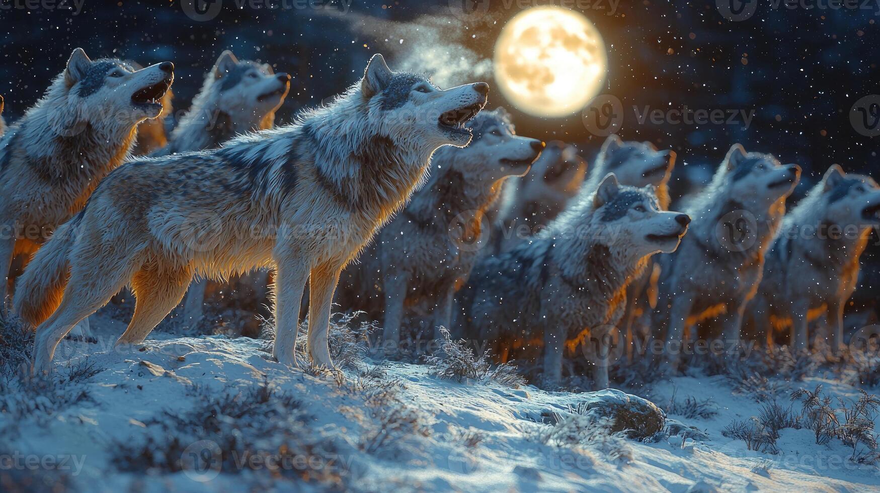 Wolf Pack Howls Under a Winter photo