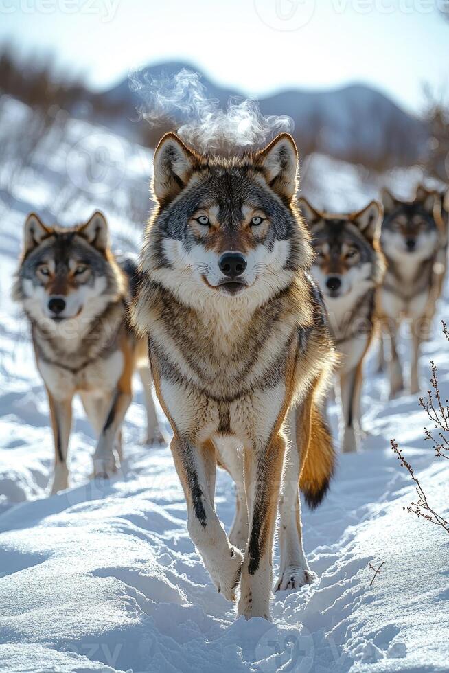 Majestic Wolves Walking Through Winter Snow photo