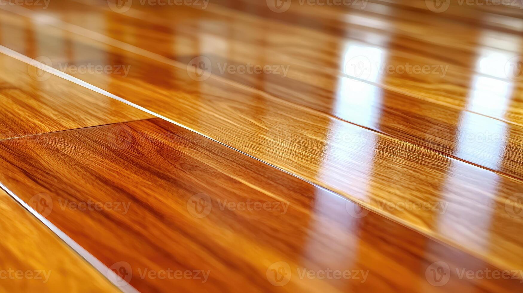 Polished Wooden Floor Reflecting Light Through Windows photo