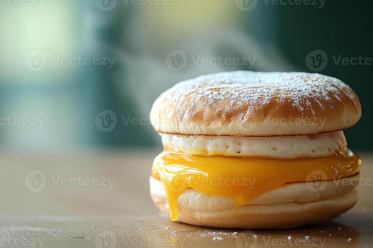 A close up of a sandwich with powdered sugar on it photo