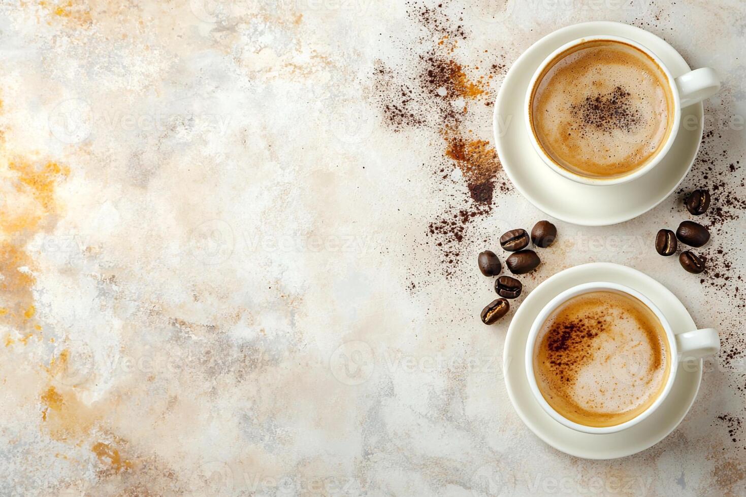Two cups of coffee on a marble surface photo