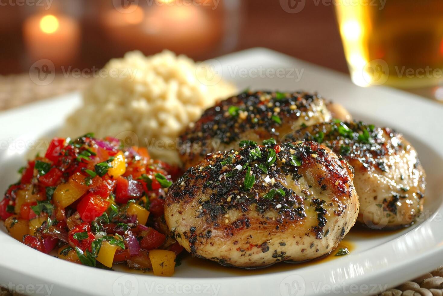 Herb-Roasted Cornish Game Hen, Copy Space, Food Setting photo