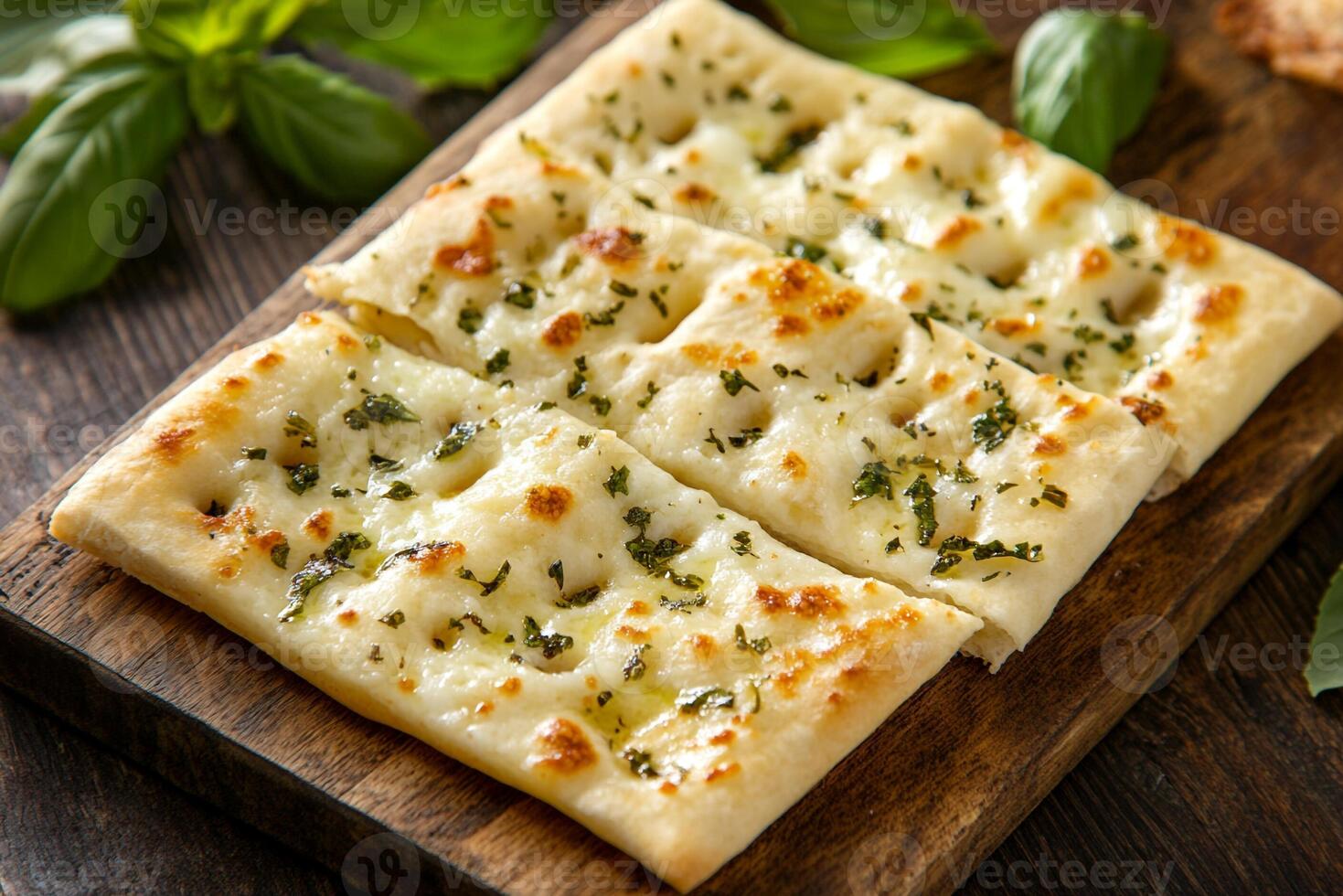 Margherita Flatbread With Fresh Basil, Copy Space, Food Setting photo