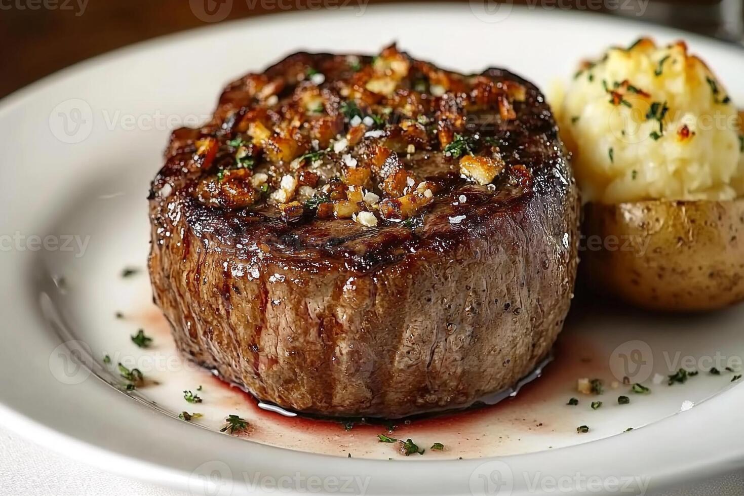Ribeye Steak With Baked Potato, Copy Space, Food Setting photo