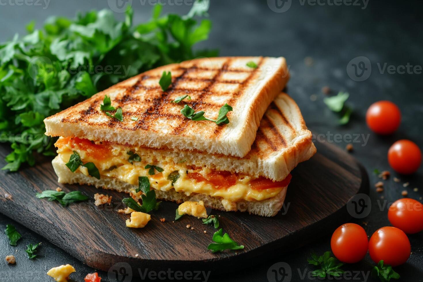 Sausage Egg And Cheese Breakfast Sandwich, Copy Space, Food Setting photo