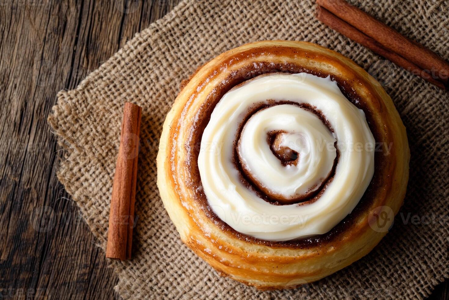 Cinnamon Roll With Cream Cheese Frosting, Copy Space, Food Image photo