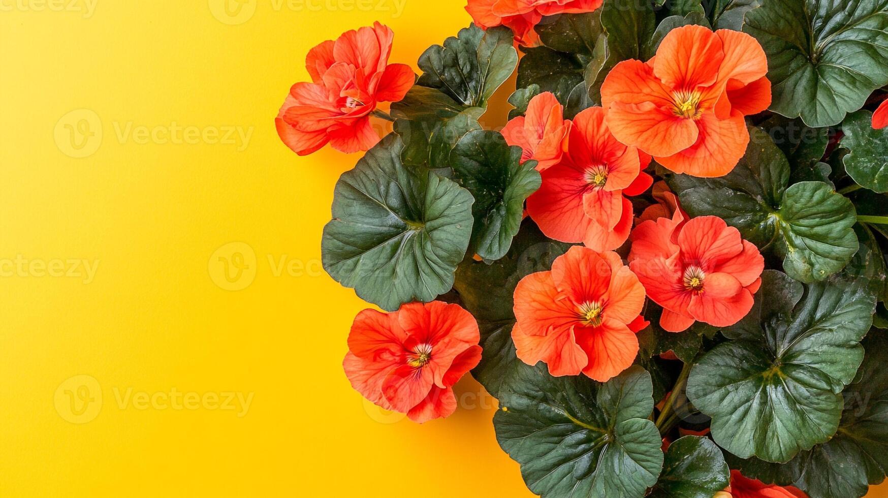 Begonia on a vibrant background, top view photorealistic flower photo