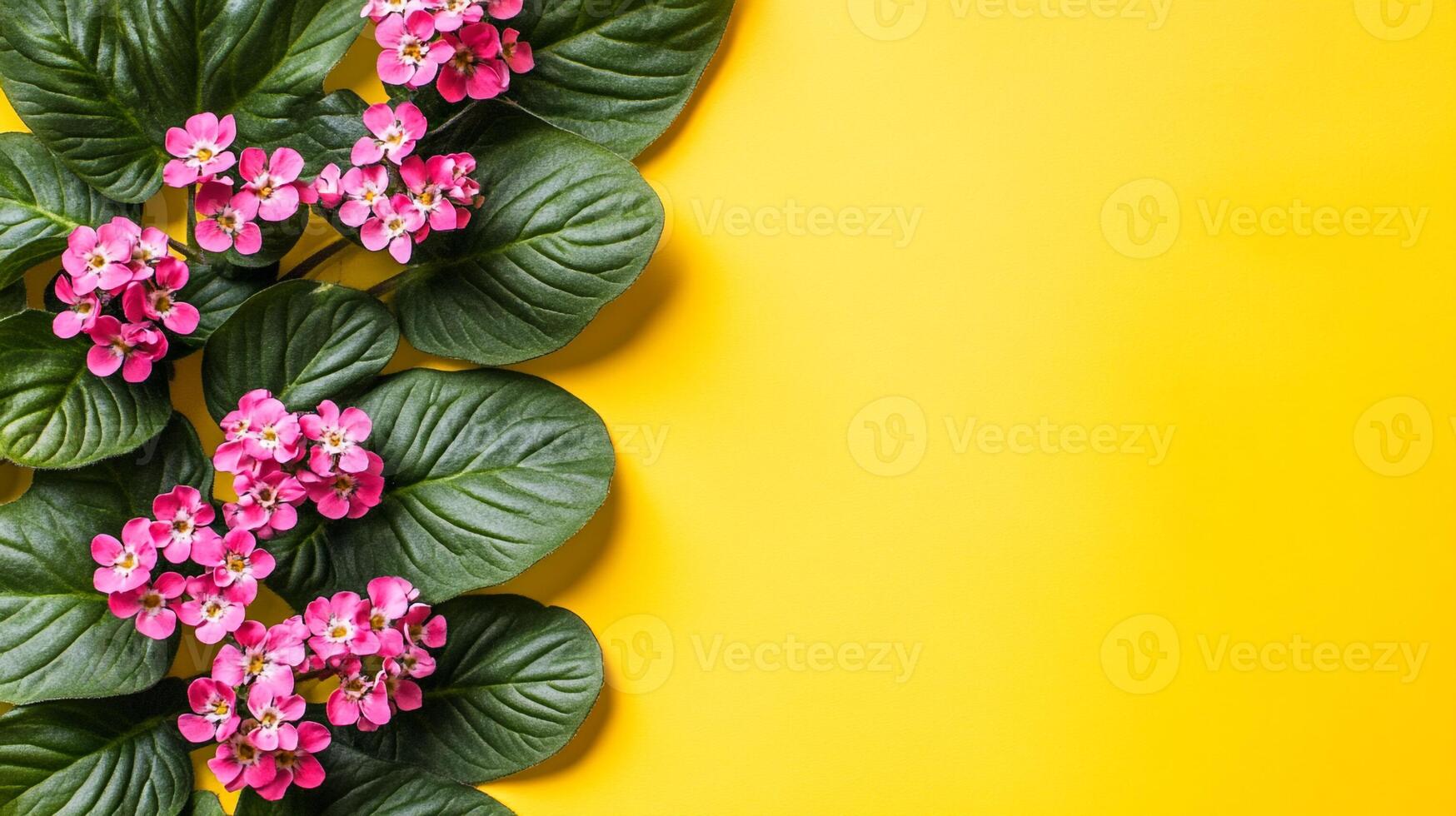 Bergenia on a vibrant background, photorealistic top view Bergenia plant photo