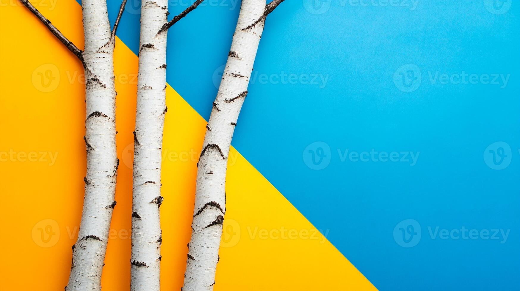 Top view Birch on a vibrant background, plant setting photo