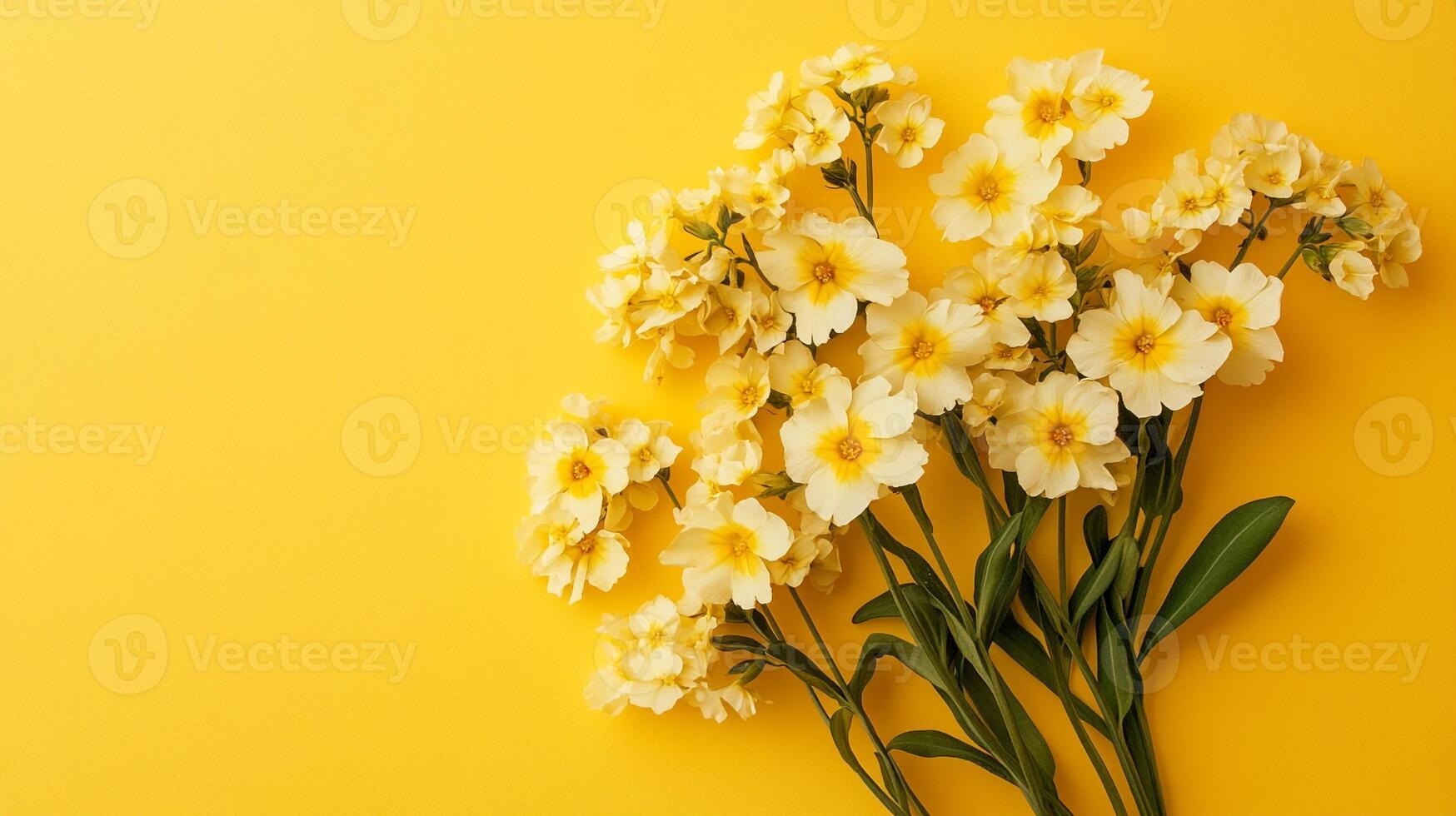 Top view Cowslip on a vibrant background, flower setting photo