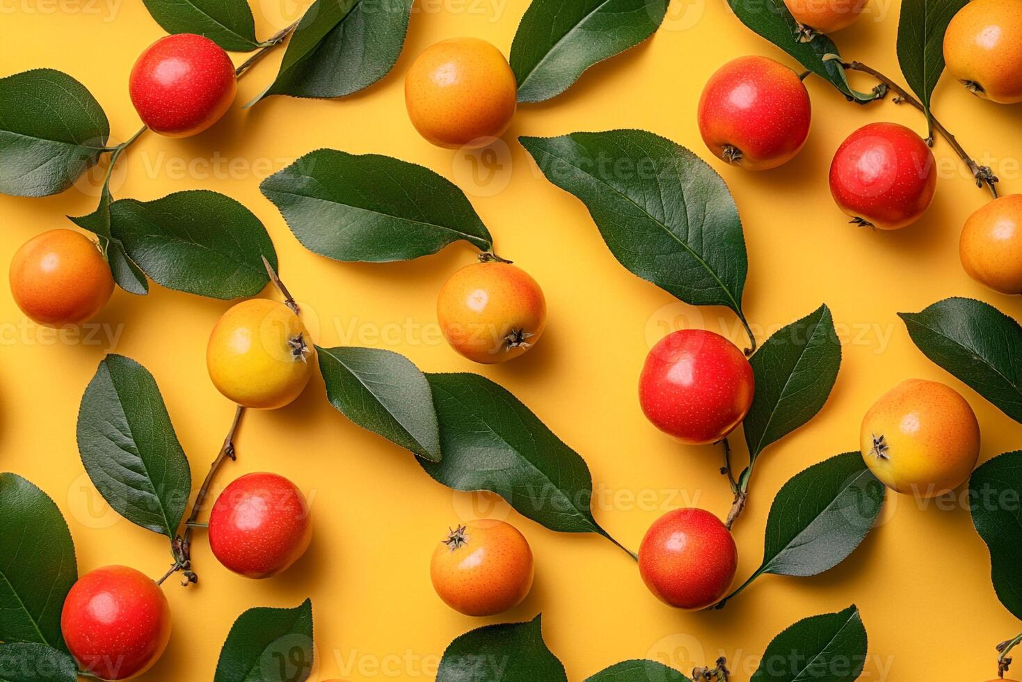Top view Crabapple on a vibrant background, plant setting photo