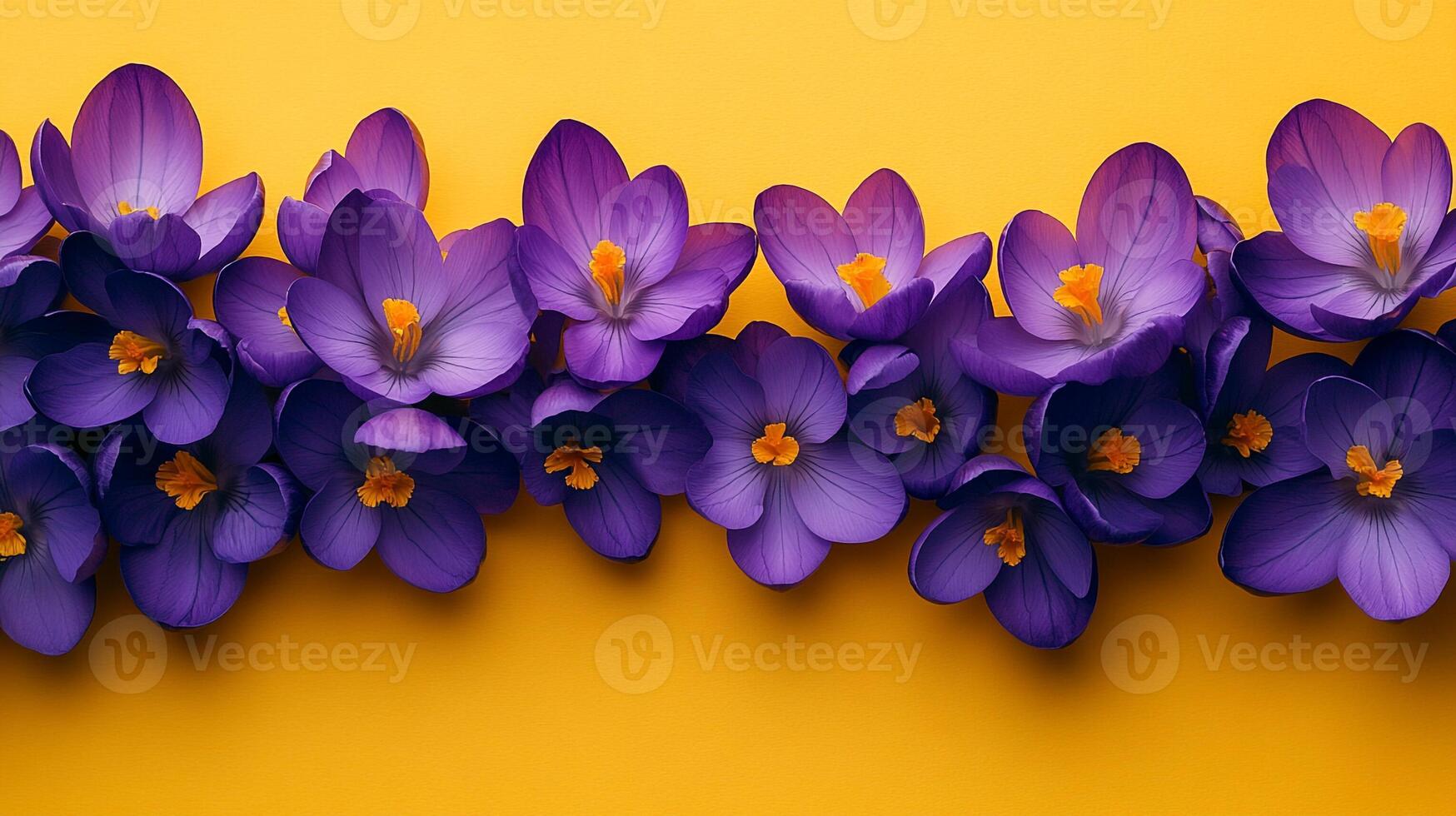 Top view Crocus on a vibrant background, flower setting photo