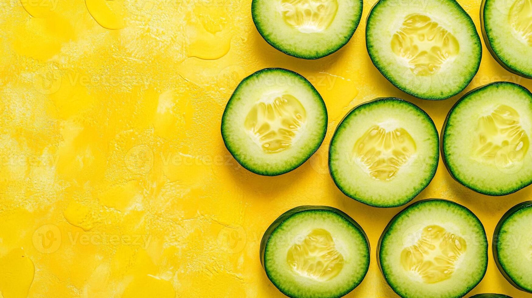 Cucumis sativus on a vibrant background, top view photorealistic plant photo