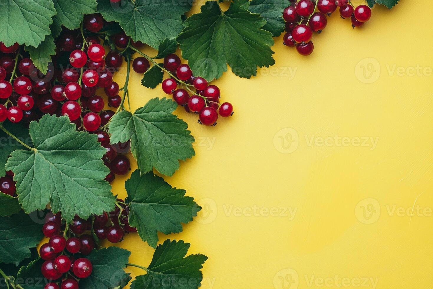 Currant Bush on a vibrant background, top view photorealistic plant photo