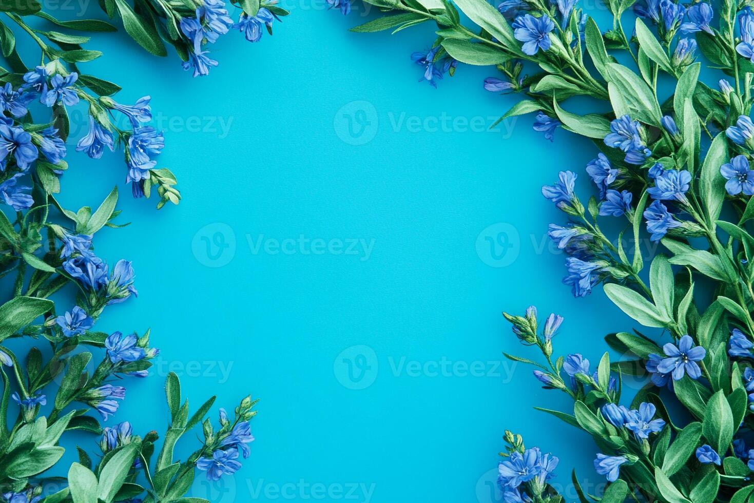 Top view photorealistic Gentian, flower set on a vibrant background photo