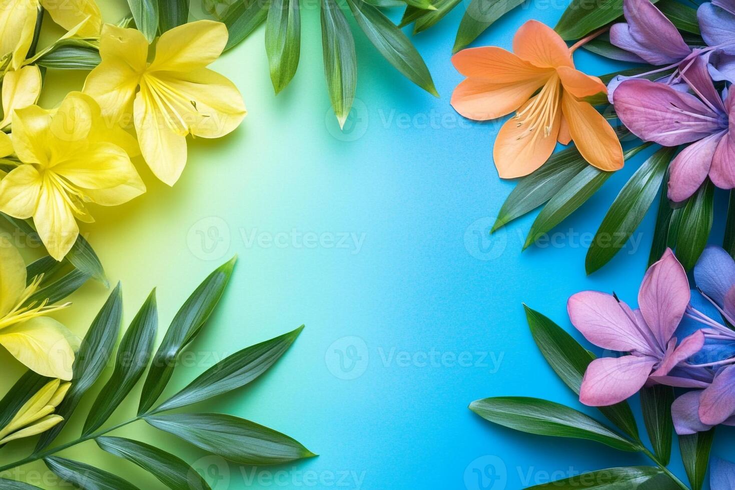 Top view photorealistic Gentiana, flower set on a vibrant background photo