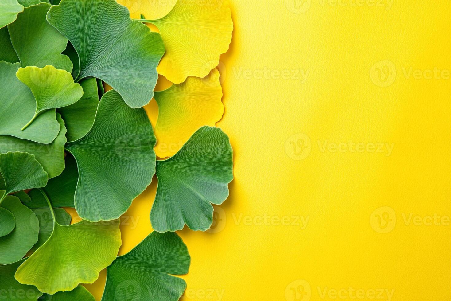 Top view Ginkgo biloba on a vibrant background, plant setting photo