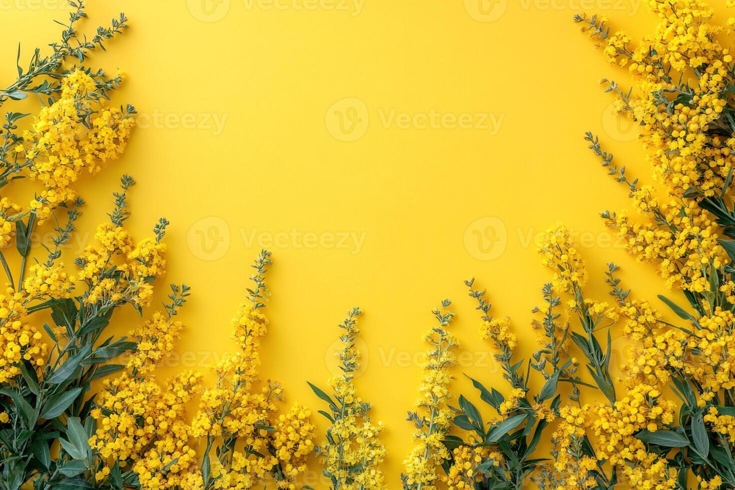 Goldenrod on a vibrant background, photorealistic top view Goldenrod flower photo