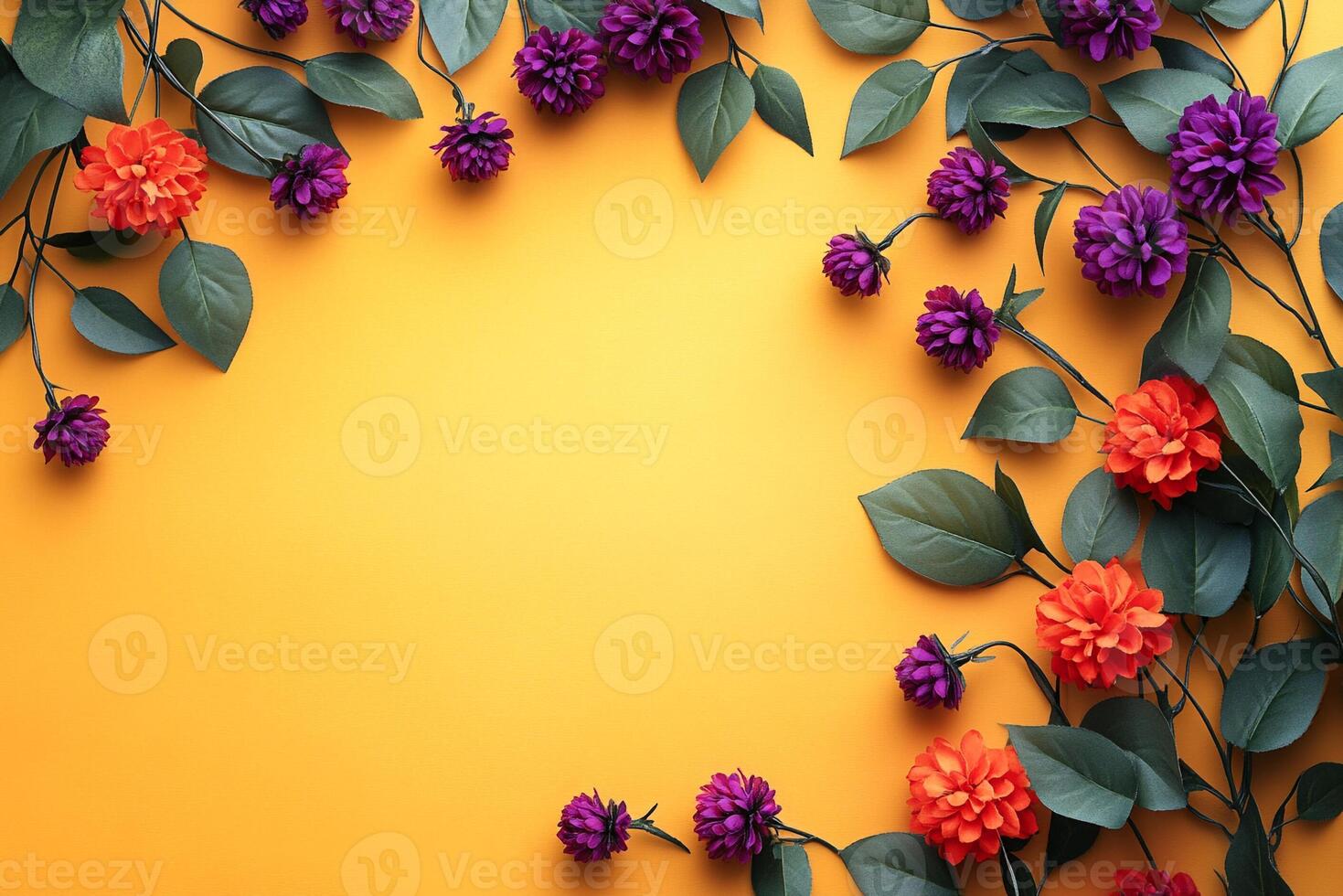 Top view photorealistic Gomphrena, flower set on a vibrant background photo